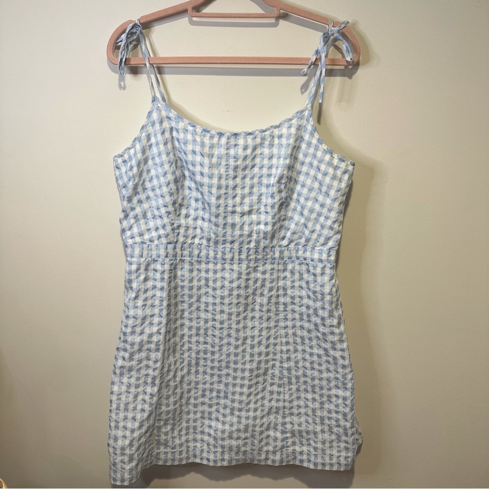 madewell blue gingham mini dress size 14